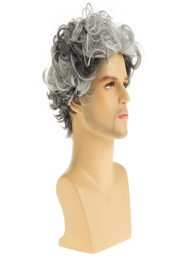 Beweig Short Culry Grey Wig for Men Short Wavy Cosplay Layered Wigs, Grey mixed White - Image 3