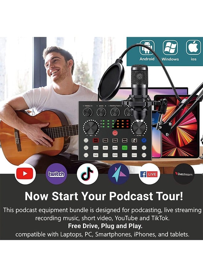 Podcast Equipment Bundle, BM800 Podcast Microphone Bundle with V8s Voice Changer, Condenser Microphone Recording Studio Package for Podcasting Live Streaming Singing PC Mobile TikTok YouTube  - Image 3