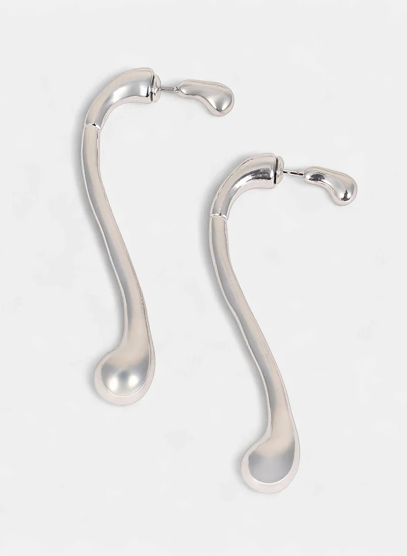 Sohi  Women The Back-Drip Drop Earrings | Metallic Silver Colour | One-Size | Metallic Alloy Material | Push Back Closure | Earrings For Casual & Evening Wear for Women | Best Price UAE