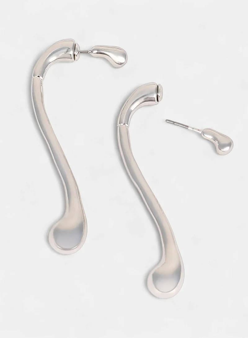 Sohi  Women The Back-Drip Drop Earrings | Metallic Silver Colour | One-Size | Metallic Alloy Material | Push Back Closure | Earrings For Casual & Evening Wear for Women | Best Price UAE