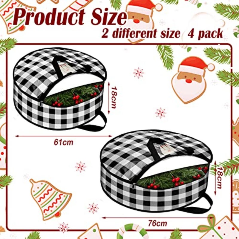 4 Pcs Christmas Wreath Storage Bag 30 Large Buffalo Plaid Garl Wreaths Container with Hles Xmas storage containers for Storing Garl Wreath Wrapping - Image 2
