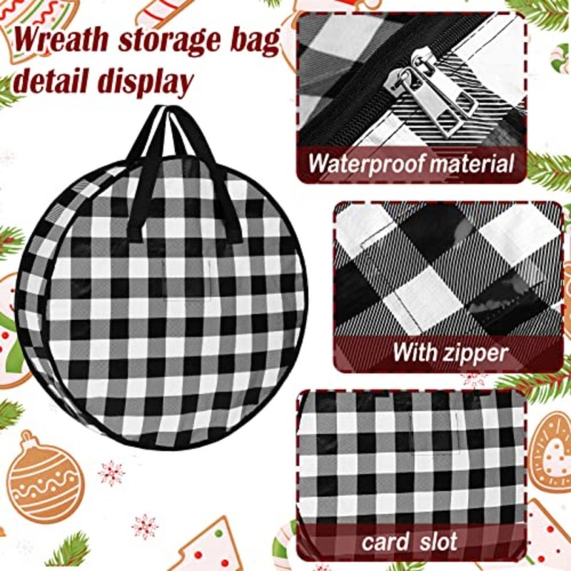 4 Pcs Christmas Wreath Storage Bag 30 Large Buffalo Plaid Garl Wreaths Container with Hles Xmas storage containers for Storing Garl Wreath Wrapping - Image 4