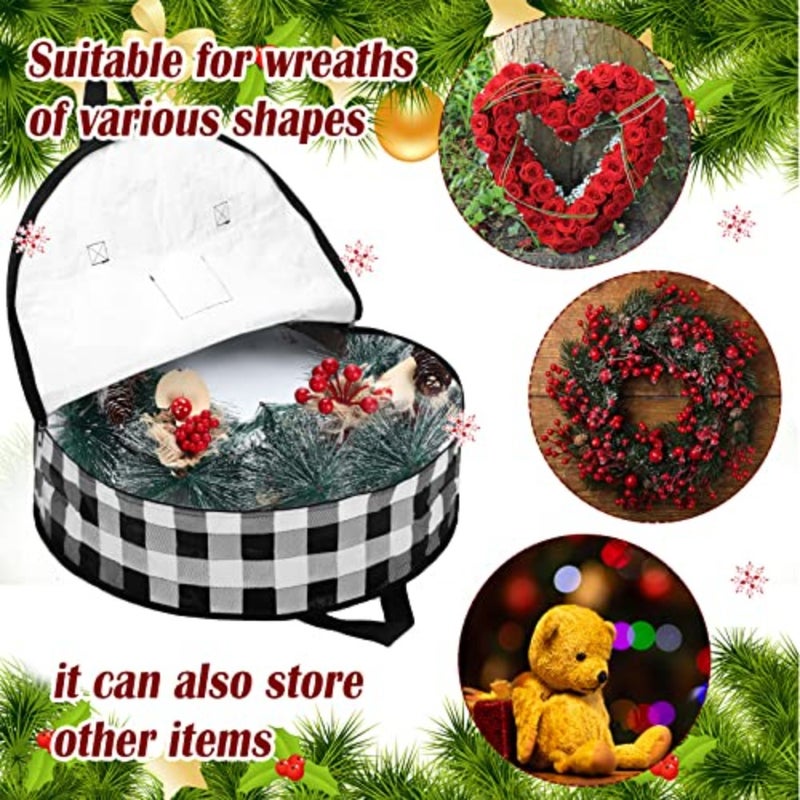 4 Pcs Christmas Wreath Storage Bag 30 Large Buffalo Plaid Garl Wreaths Container with Hles Xmas storage containers for Storing Garl Wreath Wrapping - Image 5