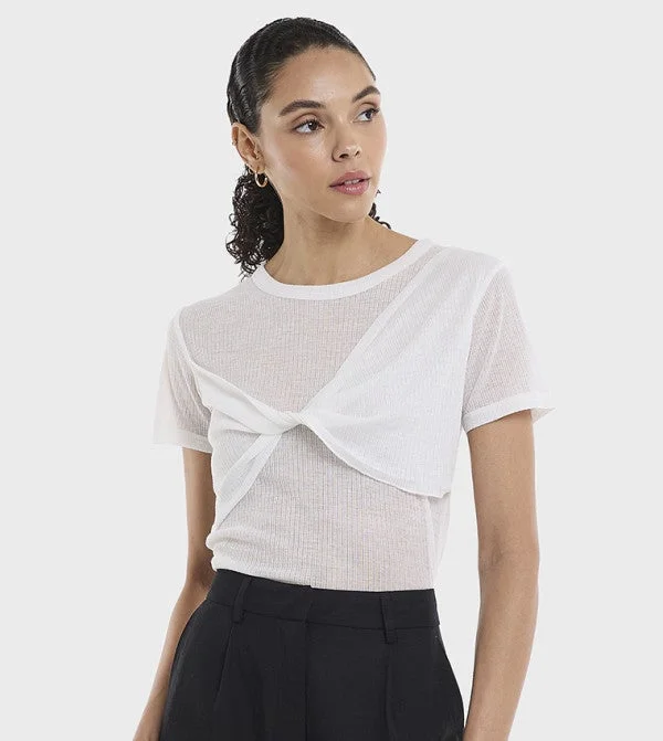 بي سي بي جي BCBG Crew Neck T-Shirt With Twisted Detail