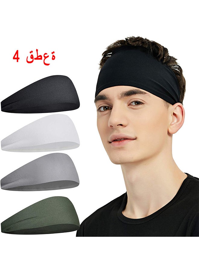 Depend 4 PCS Mens Women Headband Mens Sweatband Sports Headband For Running Crossfit Cycling Yoga Basketball Working Out Stretchy Moisture Wicking Unisex Hairband  - Image 1