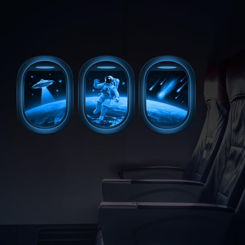 Robmoda Glow in The Dark 3D Space Wall Decals, Set of 3 Galaxy Window Stickers for Wall, Space Themed Room Decor for Kids Boys (Blue) - Image 1