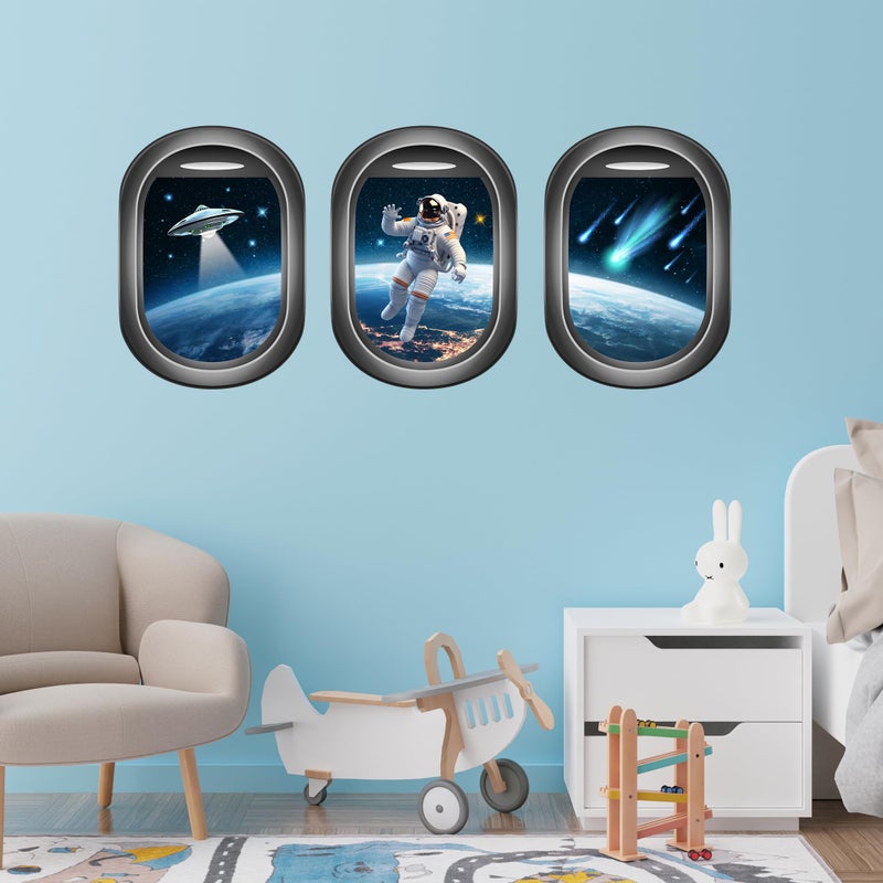 Robmoda Glow in The Dark 3D Space Wall Decals, Set of 3 Galaxy Window Stickers for Wall, Space Themed Room Decor for Kids Boys (Blue) - Image 4