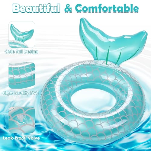 HeySplash Pool Floats Kids Inflatable Swimming Ring Mermaid Tail Shaped Swim Tube Floaties Summer Water Fun Beach Party Swimming Pool Toys for Kids Children Water Activities Rose Gold Blue - Image 5