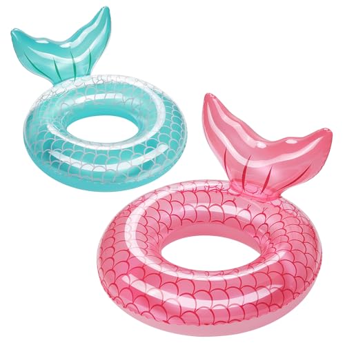 HeySplash Pool Floats Kids Inflatable Swimming Ring Mermaid Tail Shaped Swim Tube Floaties Summer Water Fun Beach Party Swimming Pool Toys for Kids Children Water Activities Rose Gold Blue - Image 1