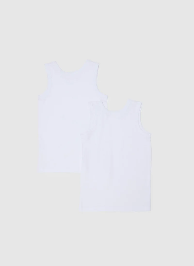 او في اس أوفرس سترات قطنية بيضاء بدون أكمام للأطفال بقصة عادية