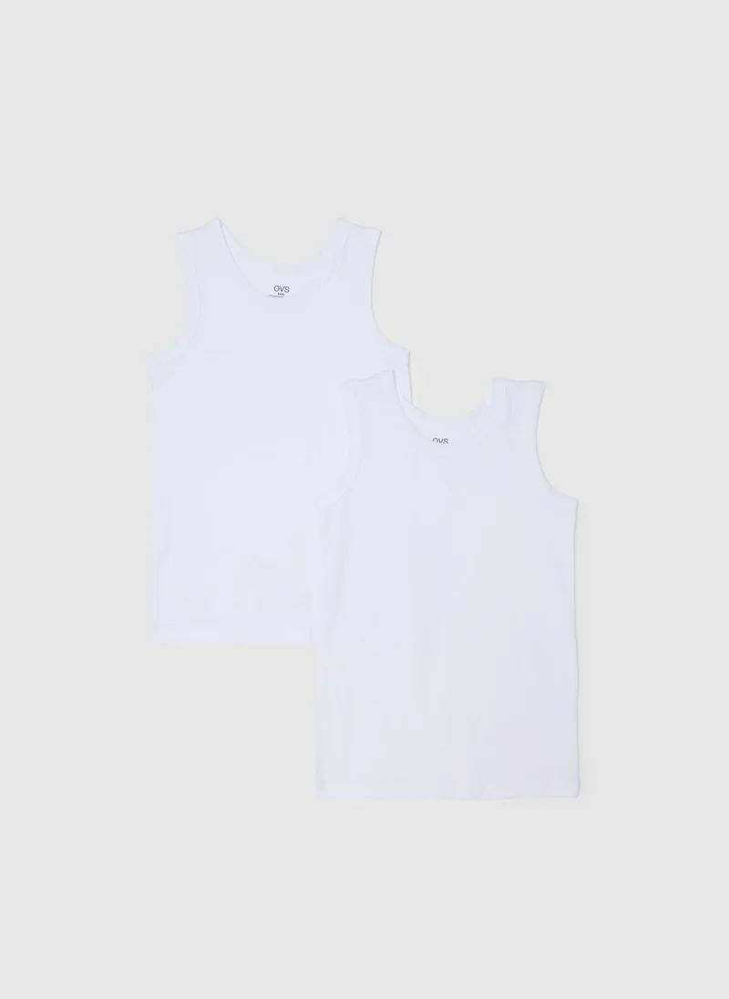 او في اس أوفرس سترات قطنية بيضاء بدون أكمام للأطفال بقصة عادية