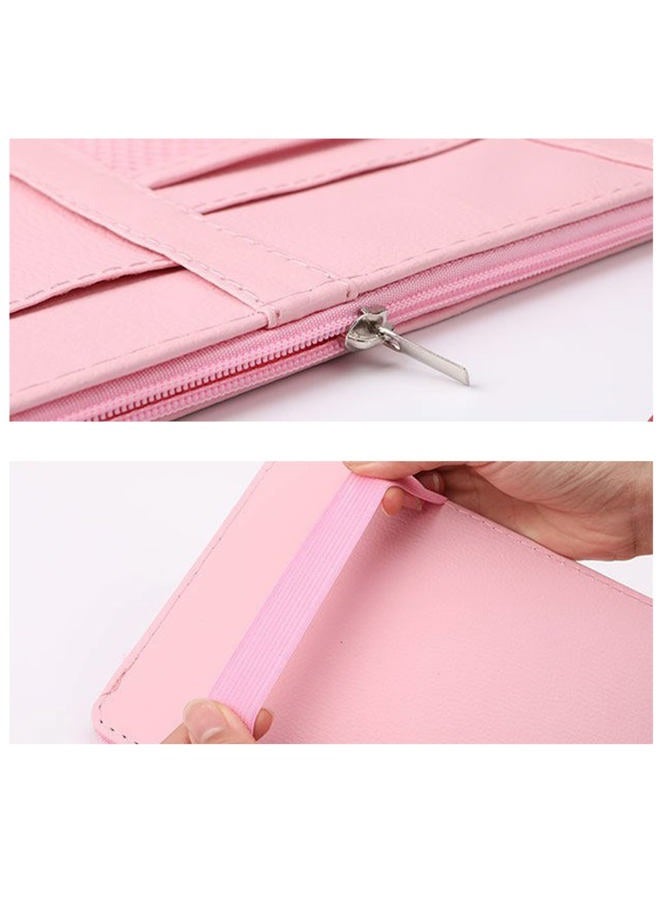 SADYFON Pink Car Sun Visor Organizer, Sunglasses Holders for Car Sun Visor PU Auto Interior Accessories Storage Travel Document Holder with Multi Pocket - Image 4