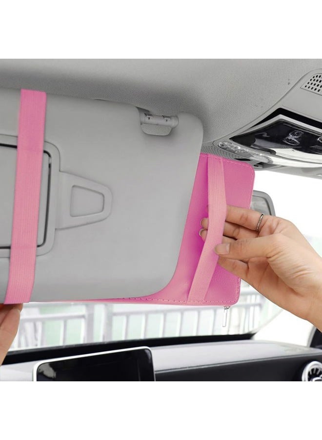 SADYFON Pink Car Sun Visor Organizer, Sunglasses Holders for Car Sun Visor PU Auto Interior Accessories Storage Travel Document Holder with Multi Pocket - Image 5