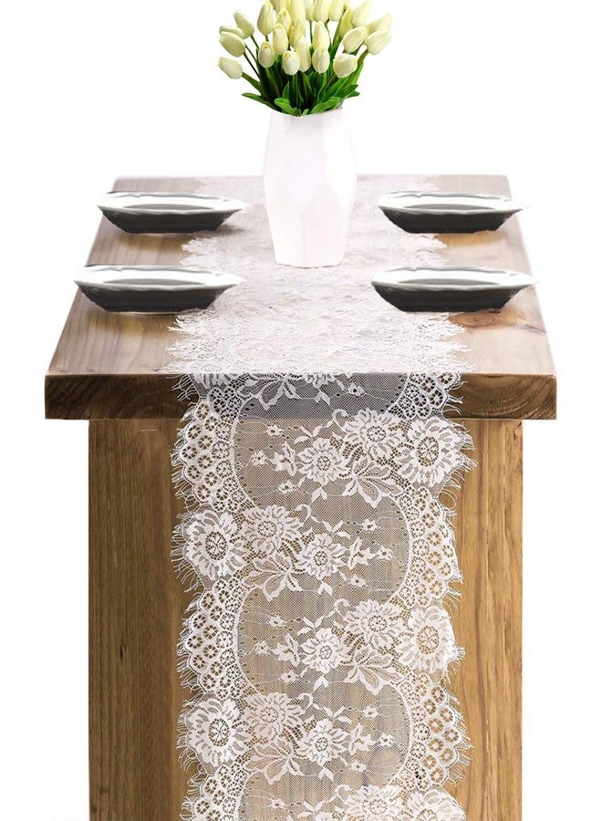 Fowecelt 2 Pcs White Lace Table Runners 14 x 120 Inch for Wedding Bridal Shower Baby Shower Party Table Decoration, Rustic Rose Embroidered Boho Table Runner - Image 2