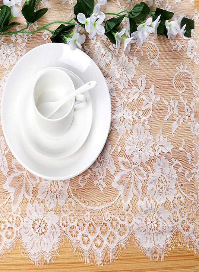 Fowecelt 2 Pcs White Lace Table Runners 14 x 120 Inch for Wedding Bridal Shower Baby Shower Party Table Decoration, Rustic Rose Embroidered Boho Table Runner - Image 4