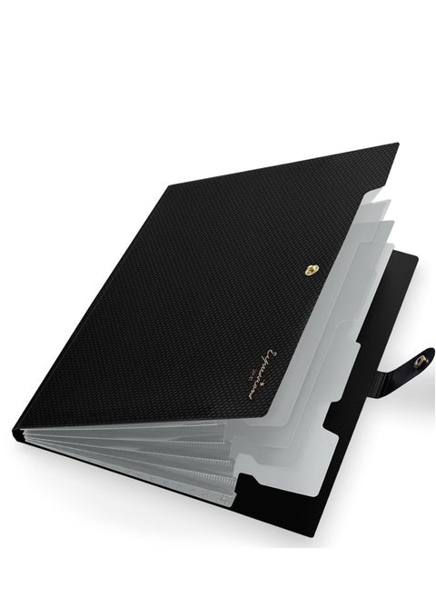 Expanding File Folder, Accordion File Organizer with 5 Pocket Folders, Letter Size Portable Paper Organizer, Sleek Filing Folders with Snap Closure for School Office Supplies, A4 Size, Black