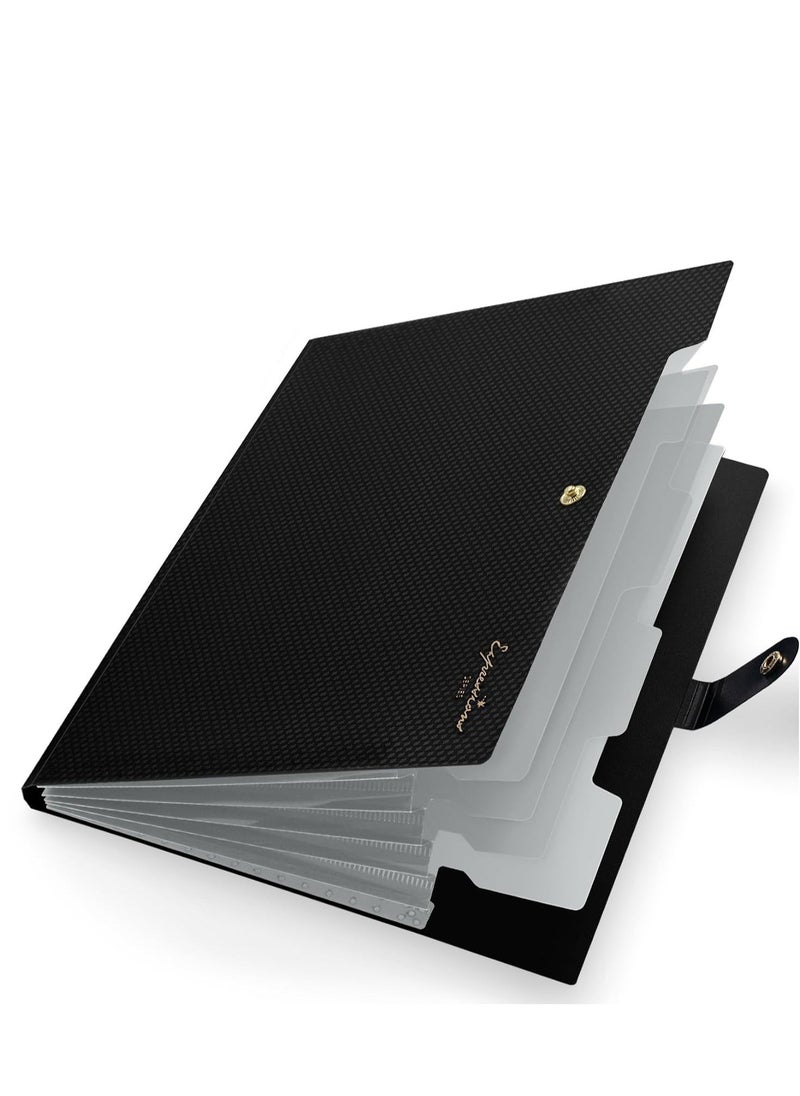 Expanding File Folder, Accordion File Organizer with 5 Pocket Folders, Letter Size Portable Paper Organizer, Sleek Filing Folders with Snap Closure for School Office Supplies, A4 Size, Black