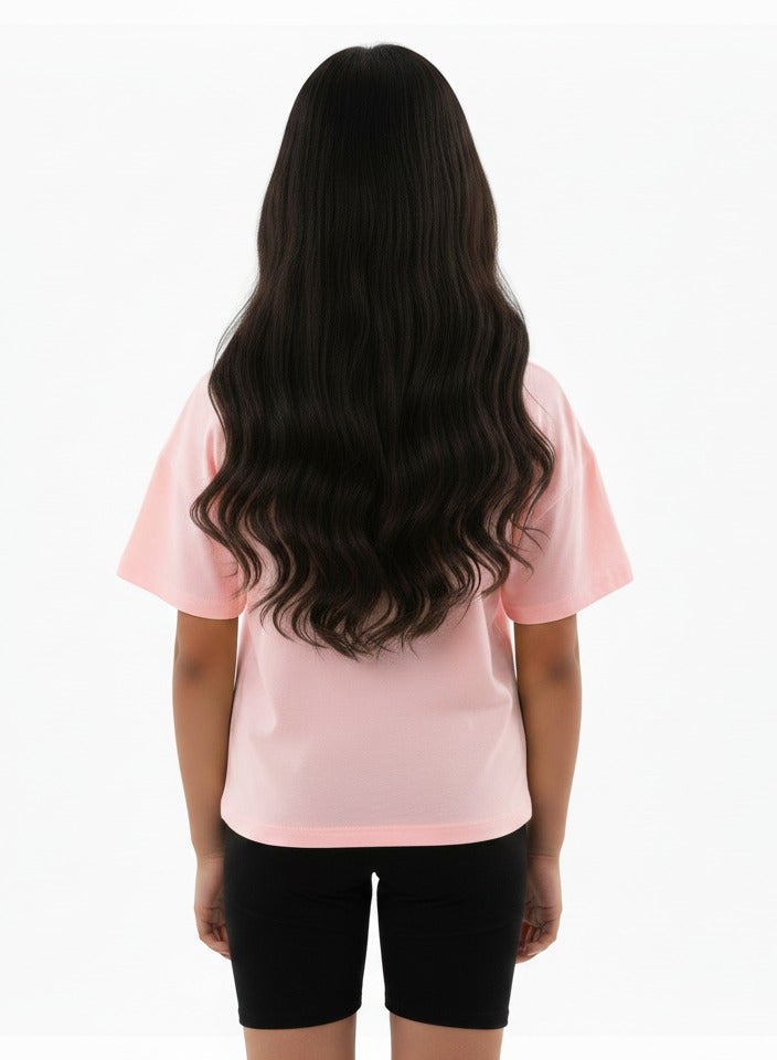 جوانا تي شيرت فتيات بربطة أمامية برقبة دائرية وأكمام قصيرة بتصميم فراشة - وردي - Image 3