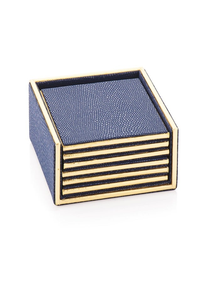 Attro Coaster 6Pcs Square PU Wooden Coaster Set for Room Décor, Office, Tea, Coffe and Drink - 6pcs Blue - Image 1