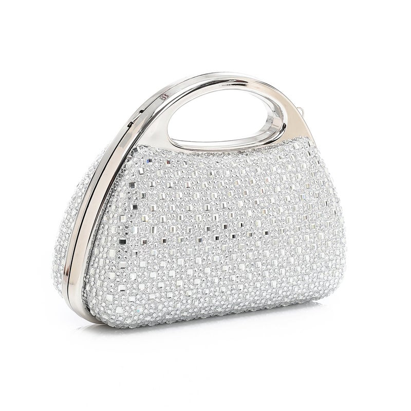 Mr.joe Crystal Embellished Top Handle Clutch - Silver - Image 2