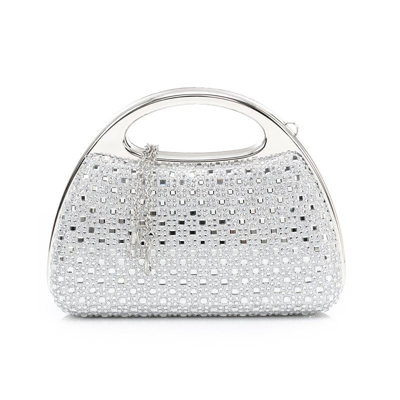 Mr.joe Crystal Embellished Top Handle Clutch - Silver - Image 1