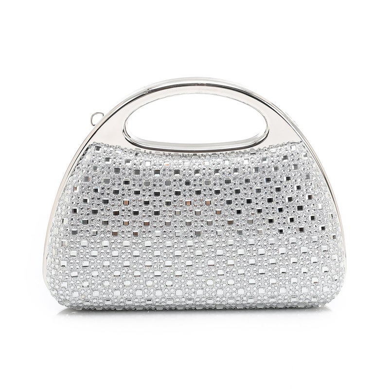 Mr.joe Crystal Embellished Top Handle Clutch - Silver - Image 3