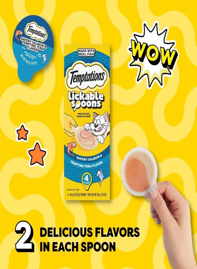 Temptations Lickable Spoons Adult Wet Cat Treat, Savory Salmon and Tempting Tuna Flavor, 4 Spoons, Pack of 12 (48 Total Treats) - Image 2