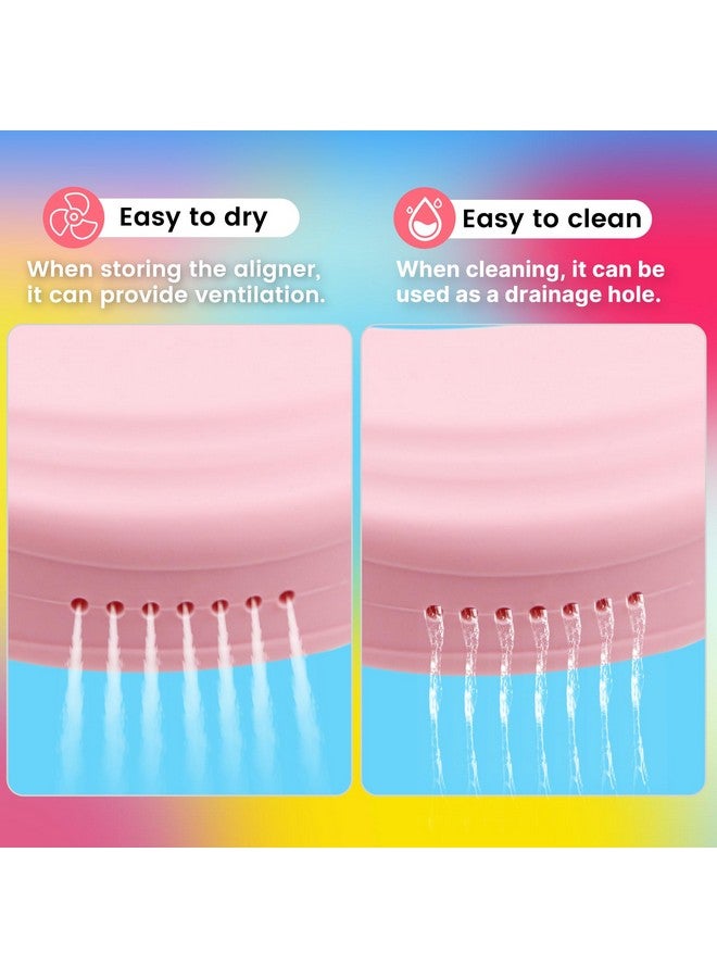 RAZOKO Silicone Retainer Case with 3 Lanyard Aligner Case Vent Holes Night Mouth Guard Case Retainer Holder for Girl Women Kids Men for Travel Pink - Image 3