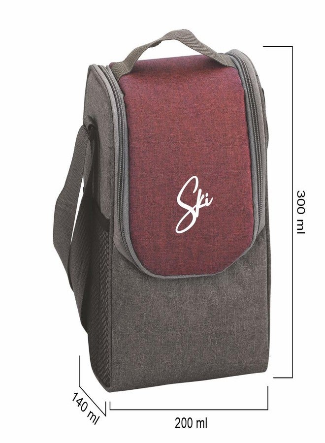 SKi Homeware Lunch Mate- 4 Steel Clip-Lock containers 350ML Each and 750ML Stainless Steel Bottle and a Steel Spoon, in a Washable Fabric Bag (Red & Grey) - Image 3