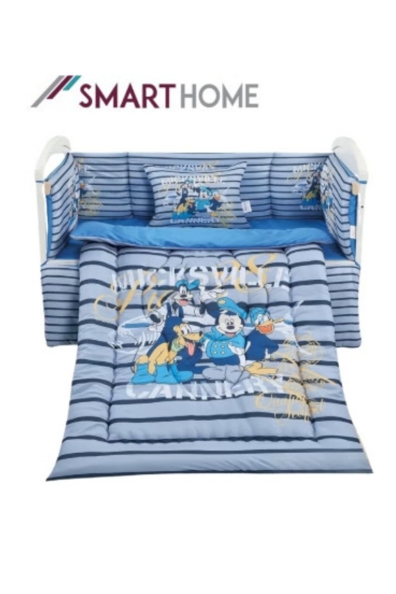 سمارت هوم طقم مفارش سرير أطفال ، مفرش حواجز طقم مكون من لحاف اطفال مقاس 90X145 سم شرشف مطاط 110X160 سم مخده مقاس 35X45 سم حواجز مقاس 33X130 سم حواجز مقاس 33X330 سم - Image 1