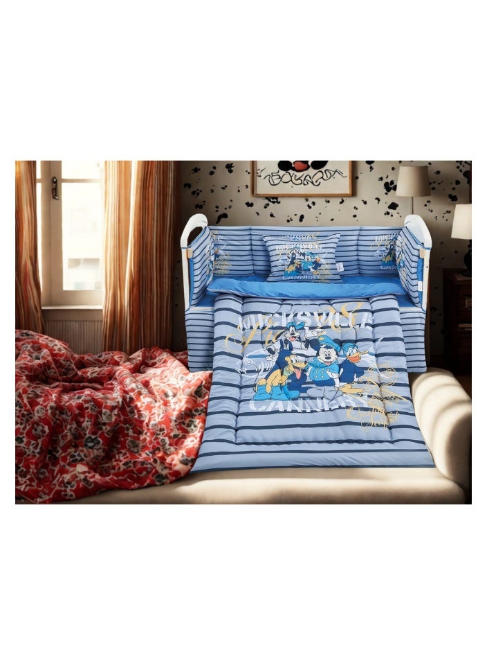 سمارت هوم طقم مفارش سرير أطفال ، مفرش حواجز طقم مكون من لحاف اطفال مقاس 90X145 سم شرشف مطاط 110X160 سم مخده مقاس 35X45 سم حواجز مقاس 33X130 سم حواجز مقاس 33X330 سم - Image 3