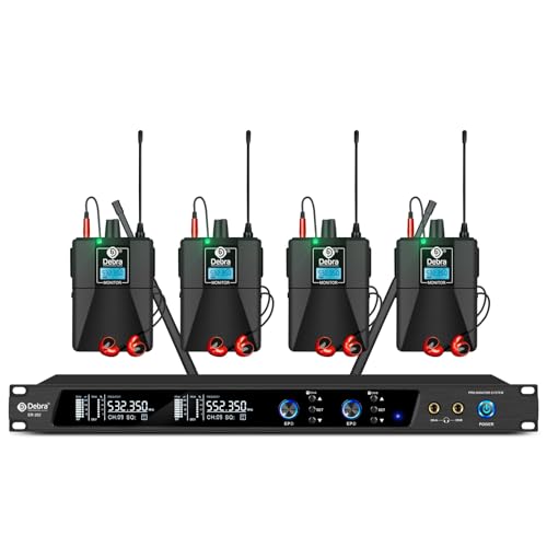 D Debra Audio PRO Mono ER202 UHF Dual Channel Wireless in Ear Monitor System with Monitoring Type for Stage Receiver Studio Guitar Band Performance Dual Channel 4 Bodypack - Image 1