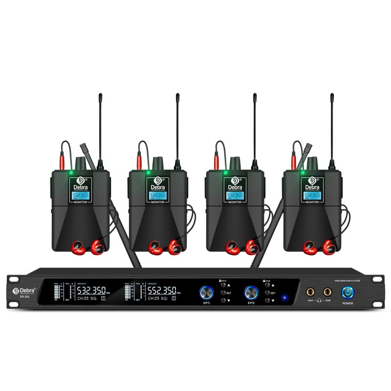 D Debra Audio PRO Mono ER202 UHF Dual Channel Wireless in Ear Monitor System with Monitoring Type for Stage Receiver Studio Guitar Band Performance Dual Channel 4 Bodypack - Image 2
