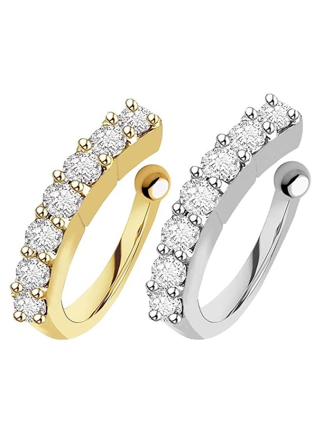 VAMA FASHIONS Clip on Nosepin Without Piercing Pressing Type Nose rings Stud for Women - Combo 2pcs Gold & Silver - Image 1