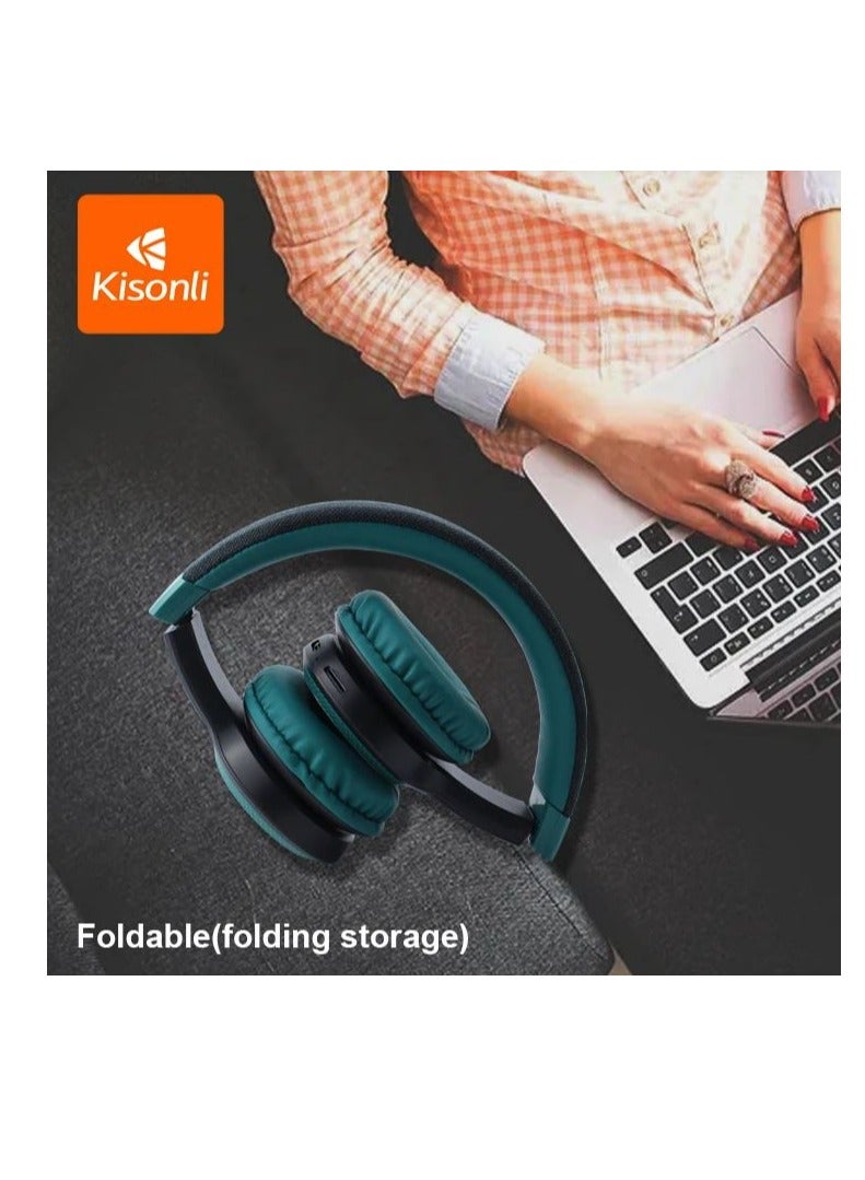 Kisonli KISONLI A6 Bluetooth Earphones Sport Headsets Foldable Gaming Headphones With Microphone TF Card Outdoor Wireless Headphone Green  - Image 4