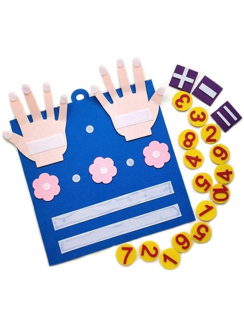 Montessori Learning Toddler Felt Educational Toy Finger Number Counting Math Felt Board Preschool Mani-pulatives Travel Game Addition Subtraction 3+ Year Old Gift Activity Kindergarten(Blue)