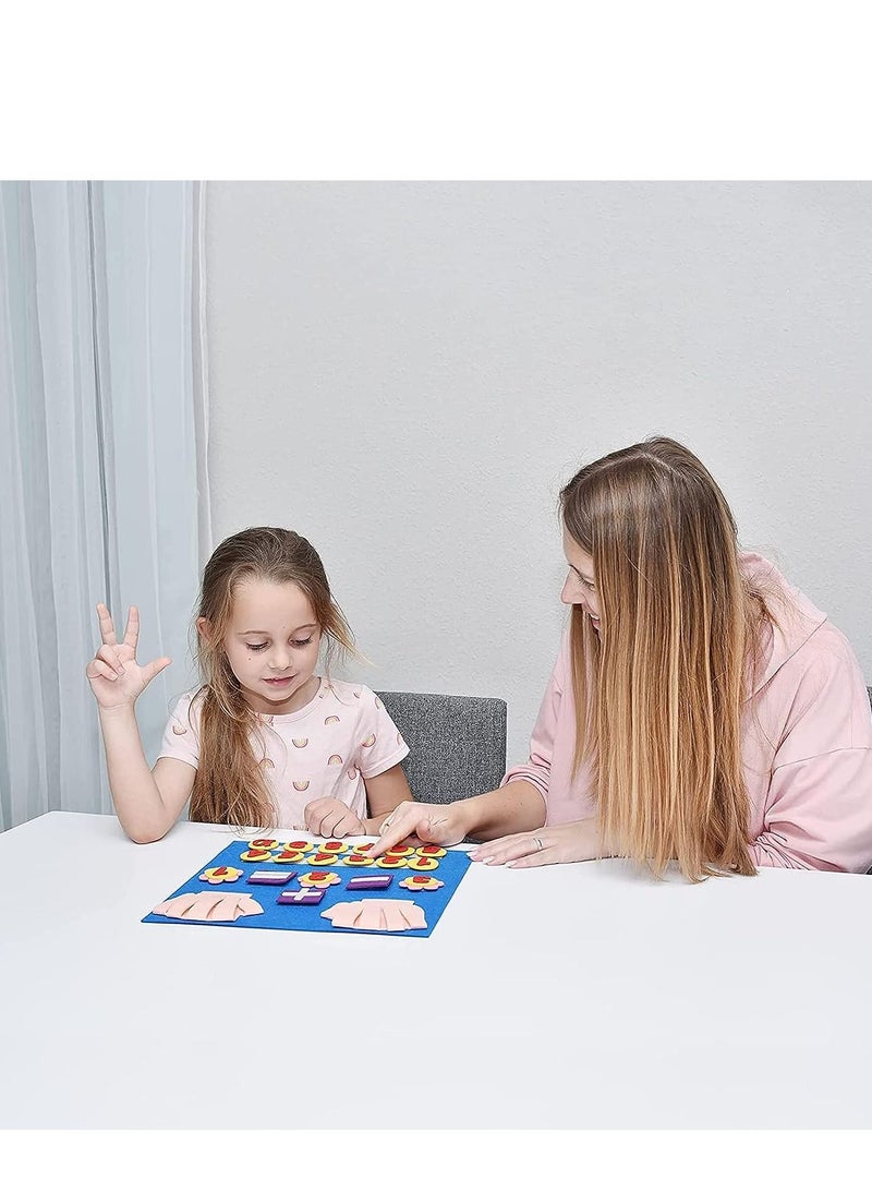 Montessori Learning Toddler Felt Educational Toy Finger Number Counting Math Felt Board Preschool Mani-pulatives Travel Game Addition Subtraction 3+ Year Old Gift Activity Kindergarten(Blue)