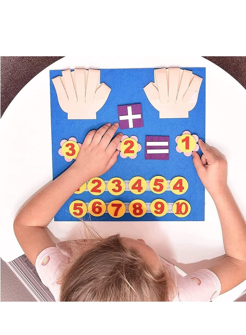 Montessori Learning Toddler Felt Educational Toy Finger Number Counting Math Felt Board Preschool Mani-pulatives Travel Game Addition Subtraction 3+ Year Old Gift Activity Kindergarten(Blue)