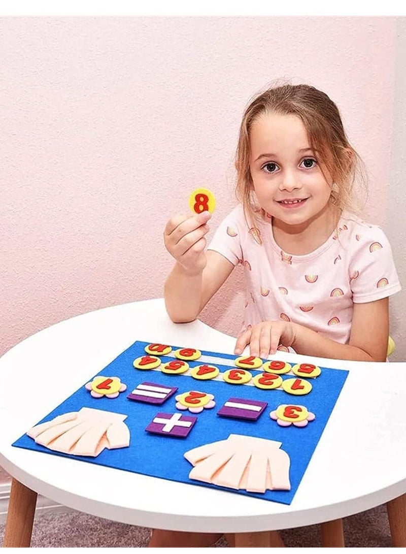 Montessori Learning Toddler Felt Educational Toy Finger Number Counting Math Felt Board Preschool Mani-pulatives Travel Game Addition Subtraction 3+ Year Old Gift Activity Kindergarten(Blue)