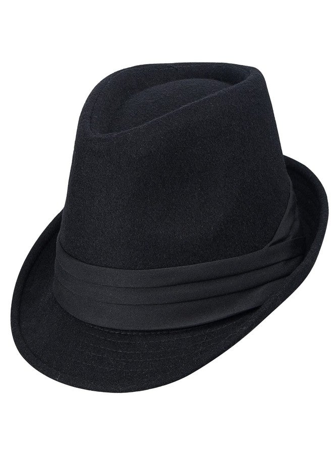 CXQRR Womens Mens Classic Felt Trilby Hat Short Brim Fedora Hat Black Manhattan Gangster Jazz Hat for Unisex - Image 1