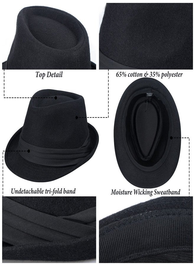 CXQRR Womens Mens Classic Felt Trilby Hat Short Brim Fedora Hat Black Manhattan Gangster Jazz Hat for Unisex - Image 5
