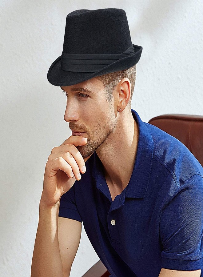 CXQRR Womens Mens Classic Felt Trilby Hat Short Brim Fedora Hat Black Manhattan Gangster Jazz Hat for Unisex - Image 4