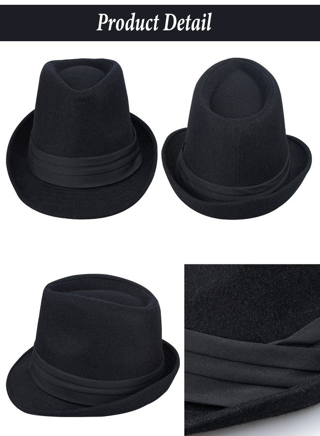 CXQRR Womens Mens Classic Felt Trilby Hat Short Brim Fedora Hat Black Manhattan Gangster Jazz Hat for Unisex - Image 2