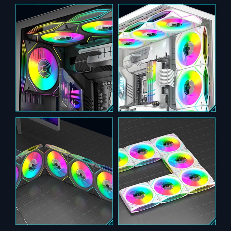 White Reverse Side 12x12cm ARGB Cooling Fan with Mirroring Surfaces and Aurora Effects High Airflow Hydraulic Bearing - Image 3
