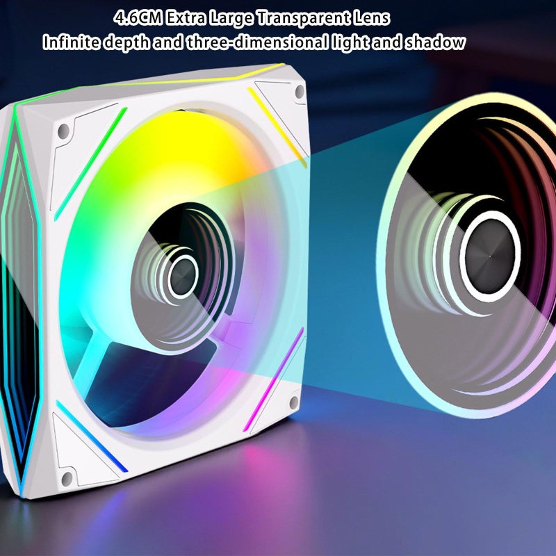 White Reverse Side 12x12cm ARGB Cooling Fan with Mirroring Surfaces and Aurora Effects High Airflow Hydraulic Bearing - Image 4