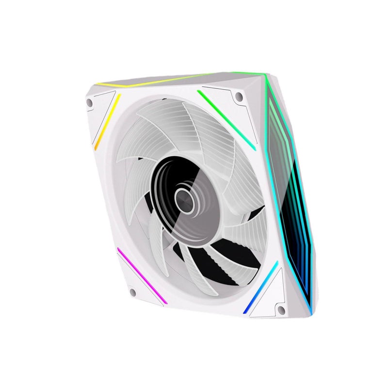 White Reverse Side 12x12cm ARGB Cooling Fan with Mirroring Surfaces and Aurora Effects High Airflow Hydraulic Bearing - Image 2
