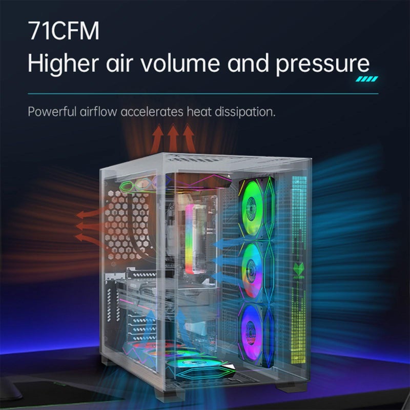 White Reverse Side 12x12cm ARGB Cooling Fan with Mirroring Surfaces and Aurora Effects High Airflow Hydraulic Bearing - Image 5