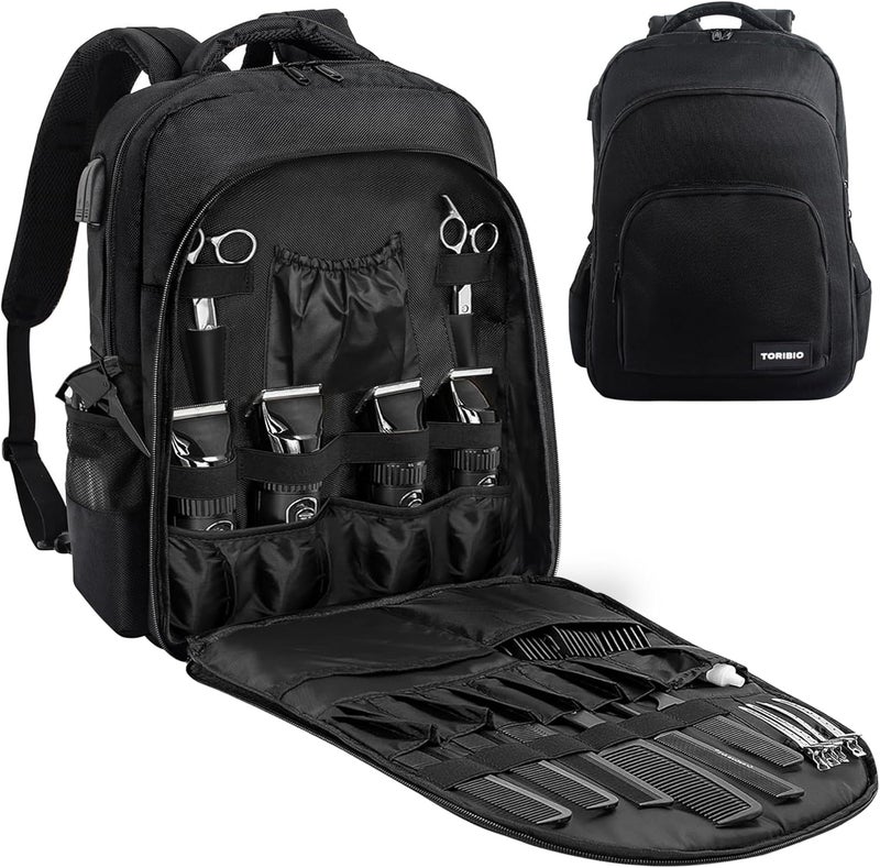 TORIBIO TORIBIO Barber Supplies Bag for Clippers and Supplies, Hairstylist Clipper Portable Backpack for Barber Tools (Black) 