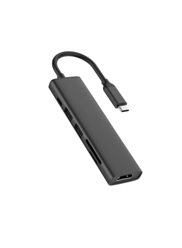 Huntkey D06 - 6 in 1 USB-C Docking Station 2*USB3.0+1*USB-C (5G+PD100W) +1*HDMI(4K/60HZ)+1*SD+1*TF HDMI resolution: 4K*2K/60Hz Grey 92W - Image 1