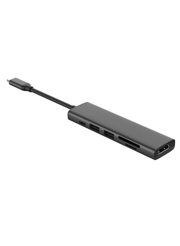Huntkey D06 - 6 in 1 USB-C Docking Station 2*USB3.0+1*USB-C (5G+PD100W) +1*HDMI(4K/60HZ)+1*SD+1*TF HDMI resolution: 4K*2K/60Hz Grey 92W - Image 2